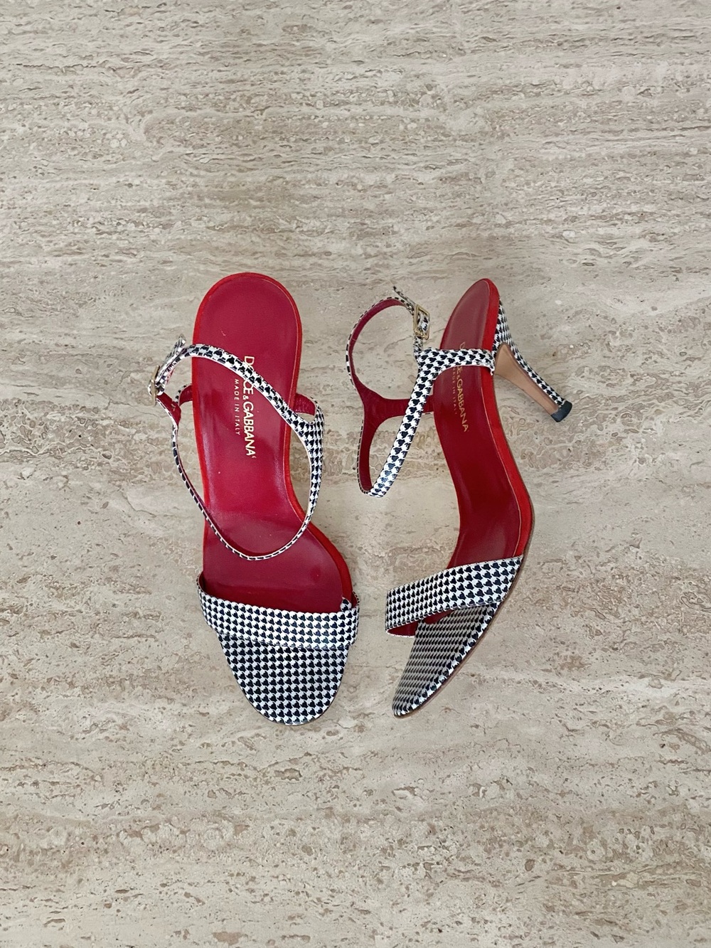 Vintage Dolce & Gabbana Houndstooth Ankle Strap Sandal Heels